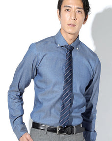 リヨセルライトオンス長袖スリムボタンダウンデニムシャツ 日本製