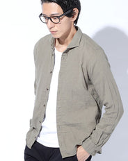 日本製 ホリゾンタルカラーマーブルボタンダブルガーゼ長袖スリムシャツ Designed by Bizfront in TOKYO