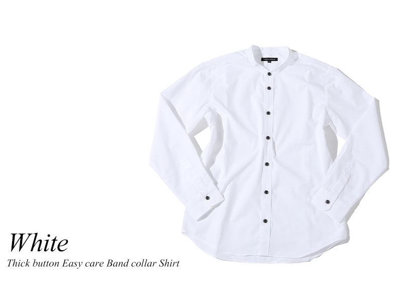 日本製 粒高ボタンイージーケアスリムバンドカラーシャツ Designed by Bizfront in TOKYO