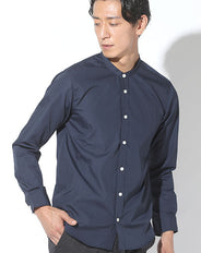日本製 粒高ボタンイージーケアスリムバンドカラーシャツ Designed by Bizfront in TOKYO