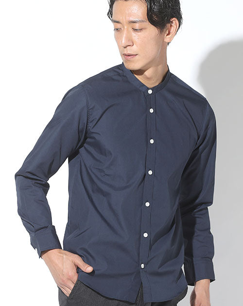日本製 粒高ボタンイージーケアスリムバンドカラーシャツ