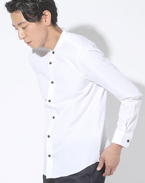 日本製 粒高ボタンイージーケアスリムバンドカラーシャツ