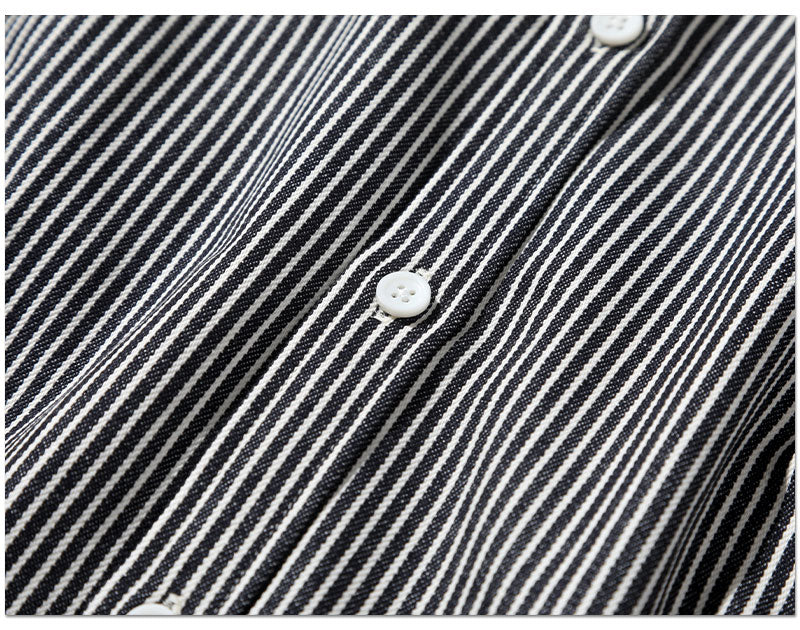 日本製 黒地厚手スリムシルエットヒッコリーストライプドデニムシャツ Designed by Bizfront in TOKYO
