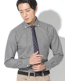 黒地厚手スリムシルエットヒッコリーストライプドデニムシャツ 日本製