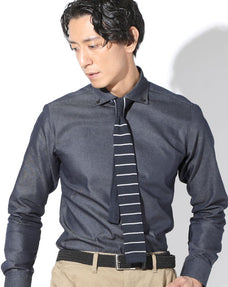 日本製 ツイルカラーライトオンス長袖スリムボタンダウンデニムシャツ Designed by Bizfront in TOKYO