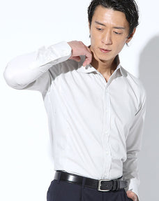 日本製 立体裁断イージーケア襟裏ストライプビジネスカジュアルシャツ Designed by Bizfront in TOKYO