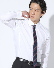 日本製 立体裁断イージーケア襟裏ストライプビジネスカジュアルシャツ