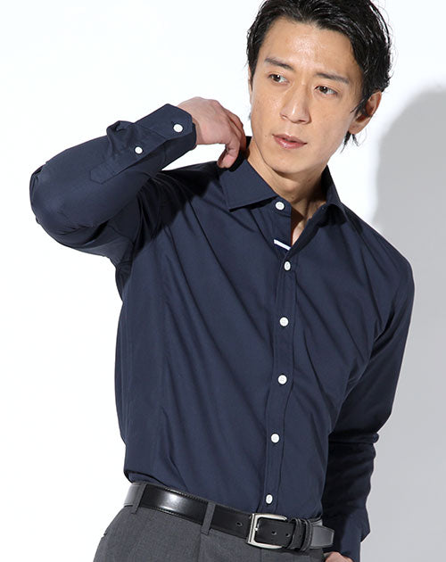 日本製 立体裁断イージーケアノーネクタイ専用ダブルラインビジネスカジュアルシャツ