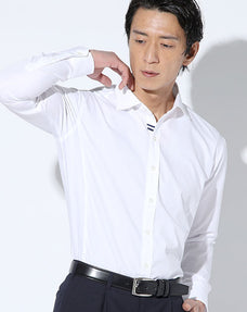 日本製 立体裁断イージーケアノーネクタイ専用前立てダブルラインビジネスカジュアルシャツ Designed by Bizfront in TOKYO