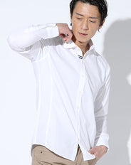 日本製 立体裁断イージーケアノーネクタイ専用前立てダブルラインビジネスカジュアルシャツ Designed by Bizfront in TOKYO