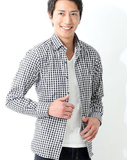 日本製 カジュアルスタイル長袖スリムギンガムチェックシャツ Biz