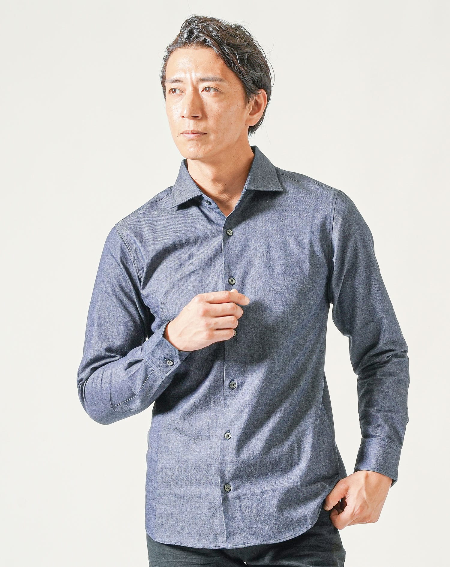 日本製  ダークトーン レア 変形ストライプシャツ 長袖 メンズ 雰囲気抜群