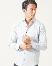 シルバーブルー長袖ホリゾンタルカラーシャツ