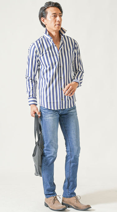 シャツ×ジーンズのメンズコーデ
