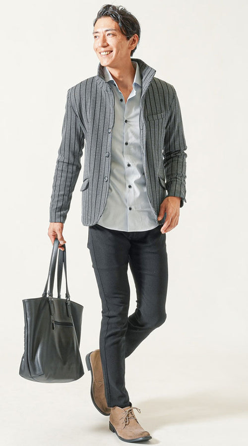 メンズにおすすめのグレージャケットとグレーシャツのちょいワルコーデ