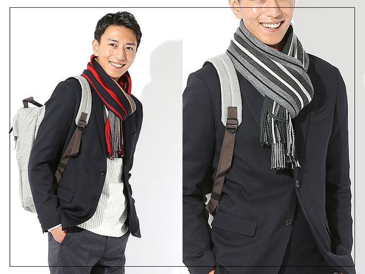 ビジカジでストライプマフラーを使ったコーデ