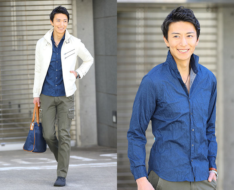 ホリゾンタルカラームラ染めシワ加工シャツ 日本製 ｜ メンズ