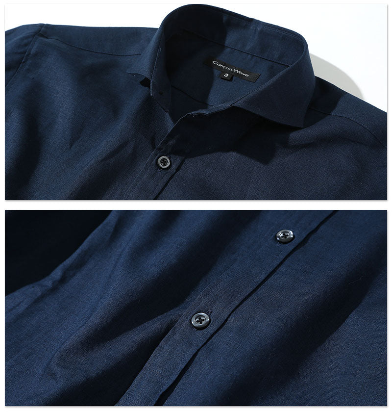 綿麻ネイビーシャツ
