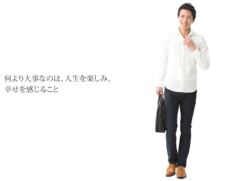 日本製 ホリゾンタルカラーコットンリネンビジネスカジュアル長袖スリムシャツ Designed by Bizfront in TOKYO