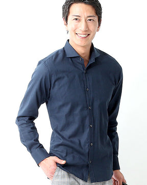 ホリゾンタルカラーコットンリネンビジネスカジュアルシャツ 日本製