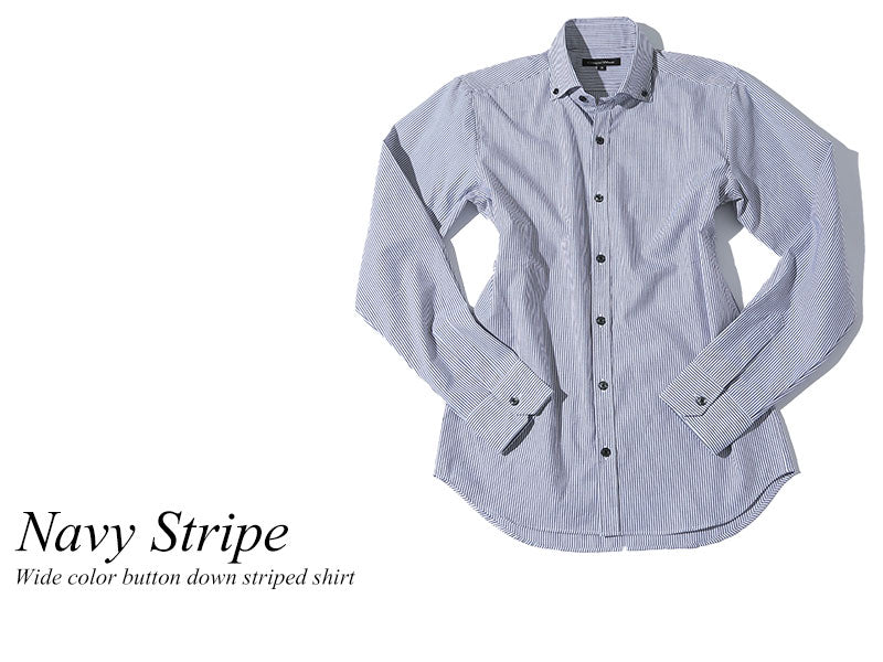 ストライプ柄のシャツのジャケパンコーデ例