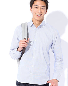 ワイドカラーボタンダウンストライプシャツ 日本製