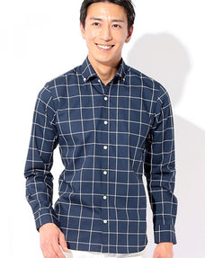 ワイドカラーボタンダウンウィンドウペンチェックビジネスカジュアルシャツ 日本製