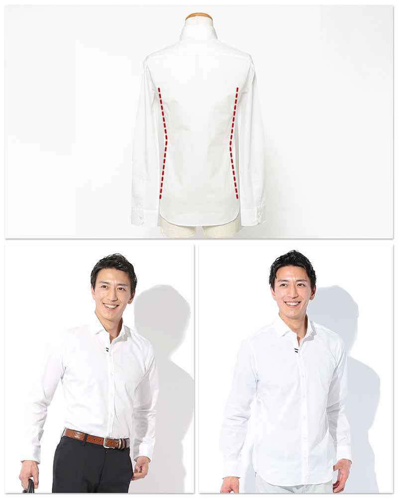 日本製 ノーネクタイ専用ダブルラインデザインボタンダウンシャツ Designed by Bizfront in TOKYO