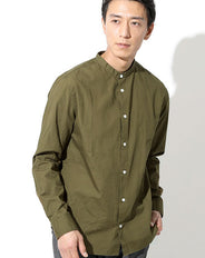 日本製 洗いざらし加工バンドカラーゆったりシルエット長袖シャツ Biz