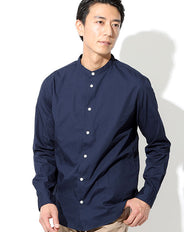 日本製 洗いざらし加工バンドカラーゆったりシルエット長袖シャツ Biz