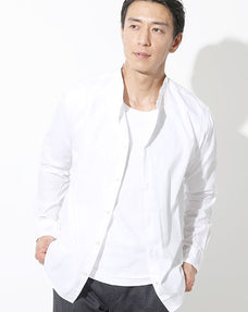 日本製 洗いざらし加工バンドカラーゆったりシルエット長袖シャツ Biz