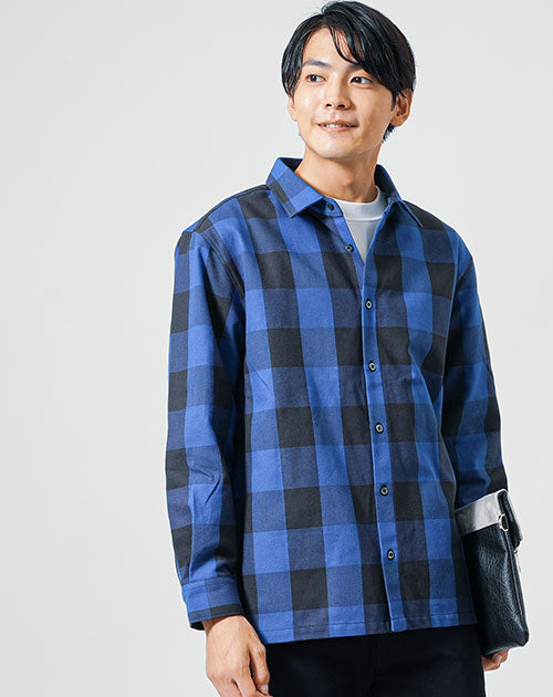 30代向け/日本製オーバーサイズ長袖ブロックチェックシャツ