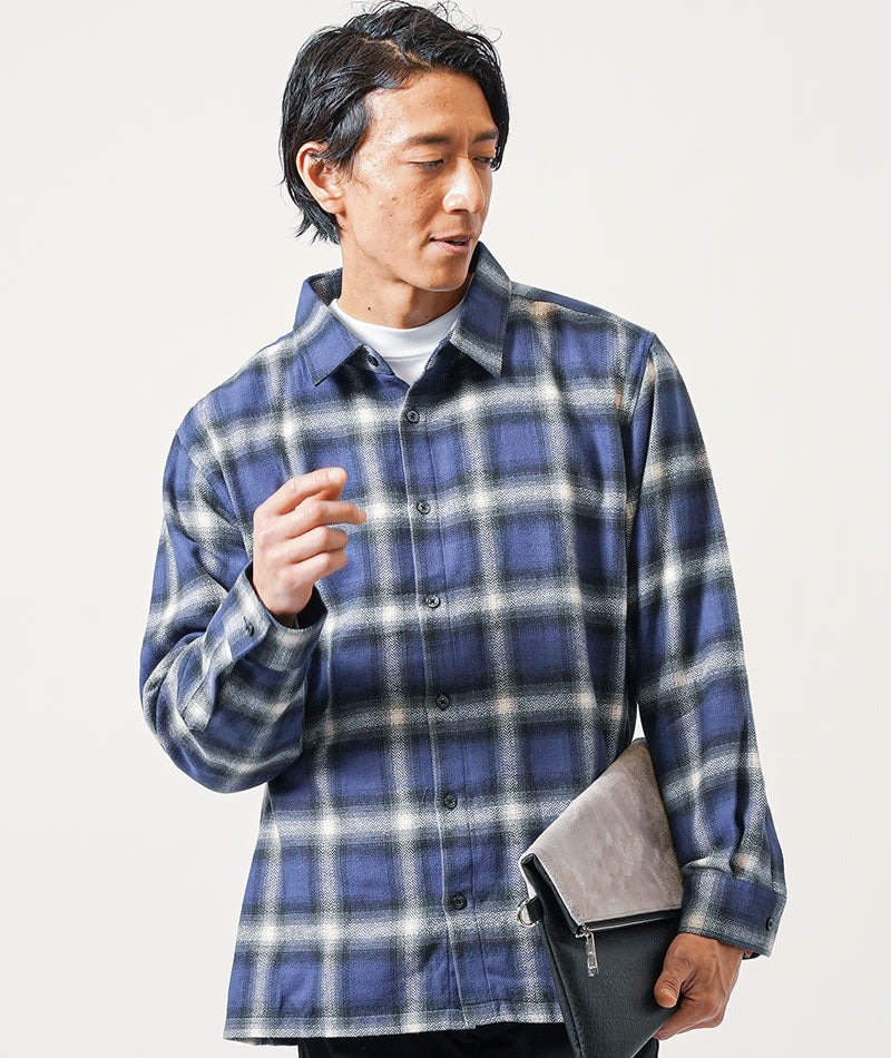 日本製オーバーサイズ長袖オンブレチェックシャツ