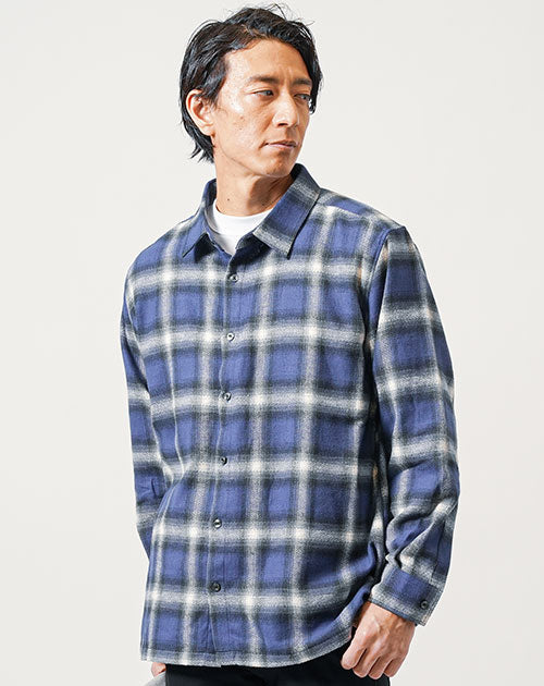 日本製オーバーサイズ長袖オンブレチェックシャツ
