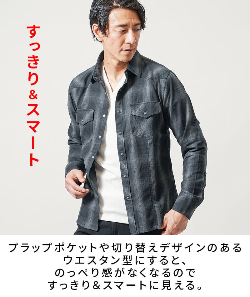 ウエスタンフランネル長袖オンブレチェックシャツ