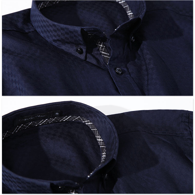 形態安定・立体裁断ネイビーシャツ