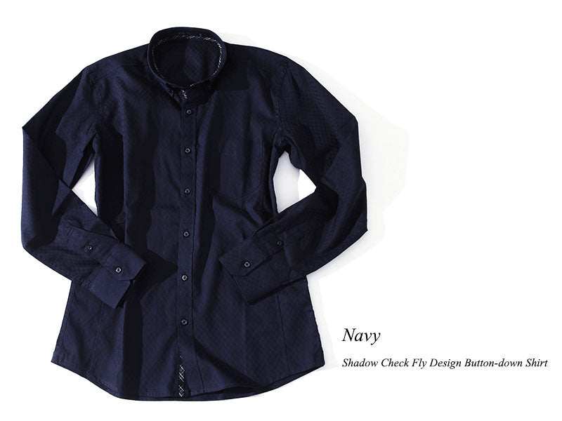 形態安定・立体裁断ネイビーシャツ
