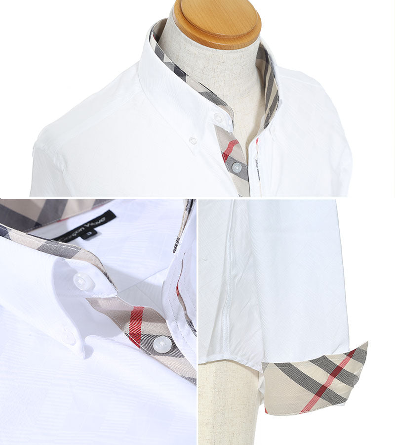 2枚襟チェックデザイン形態安定シャツ