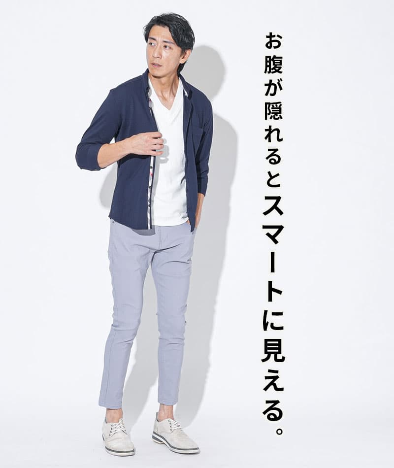 クールマックス素材前開きドライ加工前立てデザインボタンダウン7分袖シャツ