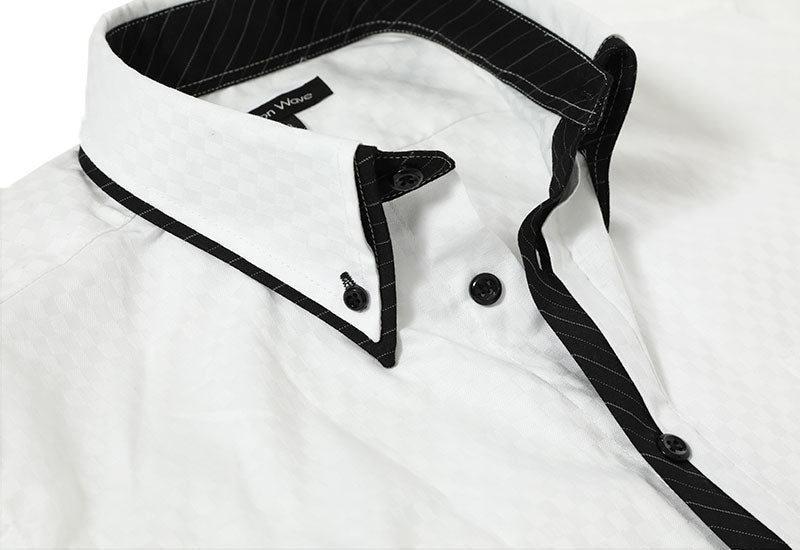 シャドーチェック２枚襟デザインストライプアクセントシャツ