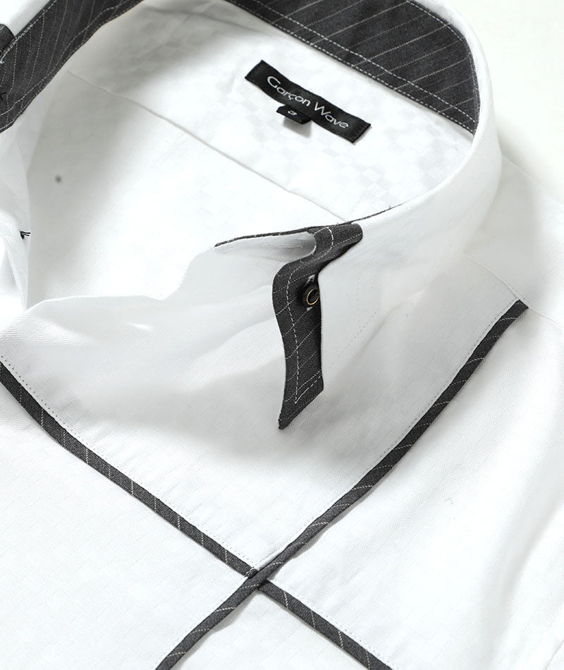 クロスラインデザイン２枚襟裏チェックボタンダウンシャツ