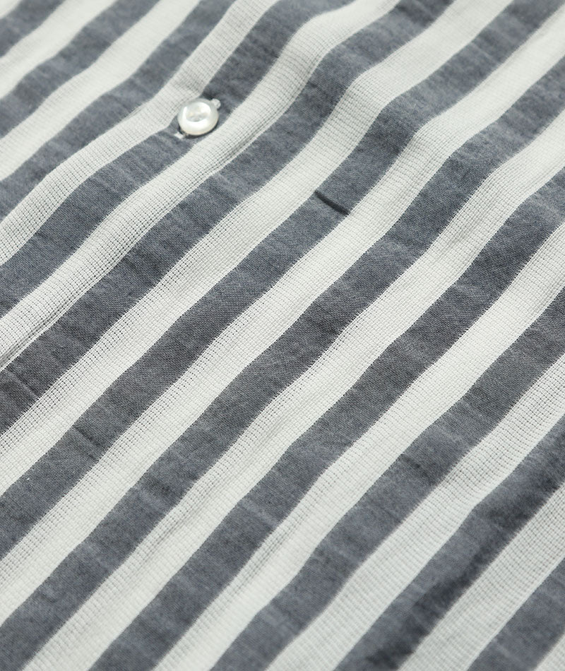 パナマ織り長袖ストライプシャツ