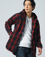 オンブレチェック長袖セミロングシャツパーカー