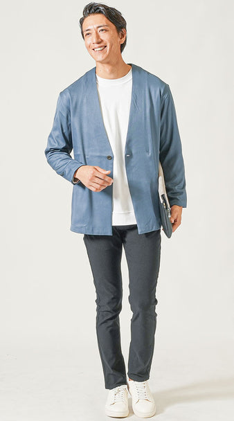 メンズにおすすめのストレッチスキニーパンツとライトジャケットの春コーデ