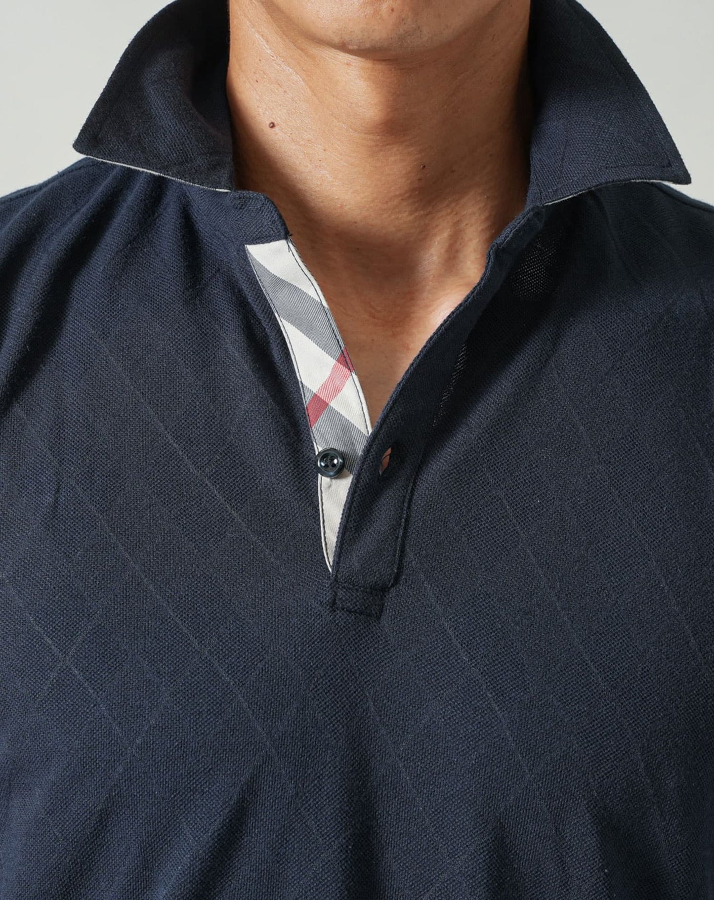 涼しいクールマックス素材ドライ加工チェック柄スキッパー半袖ポロシャツ