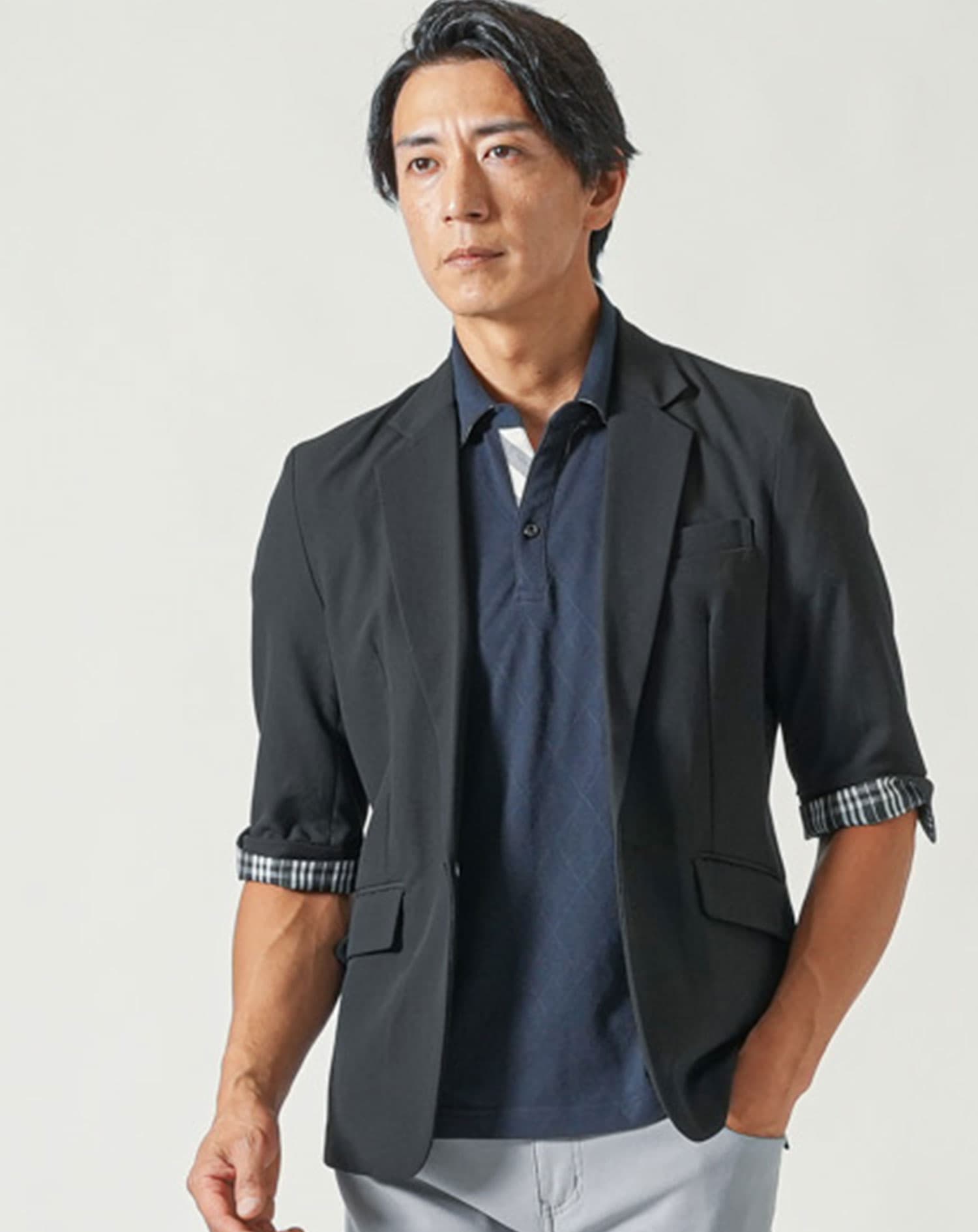 涼しいクールマックス素材ドライ加工チェック柄スキッパー半袖ポロシャツ