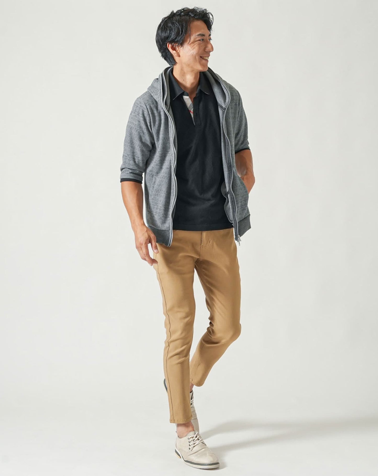 涼しいクールマックス素材ドライ加工チェック柄スキッパー半袖ポロシャツ