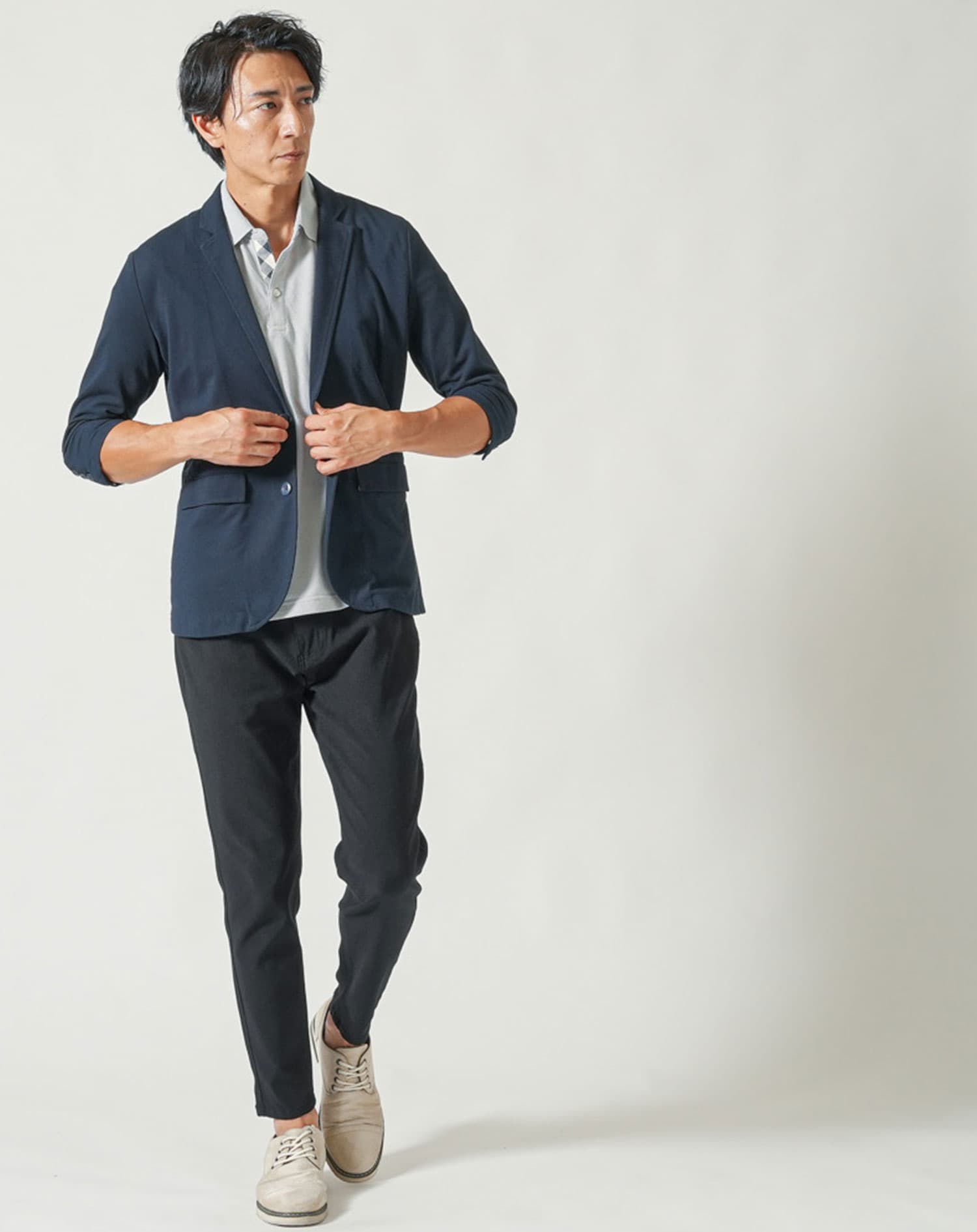 涼しいクールマックス素材ドライ加工チェック柄スキッパー半袖ポロシャツ