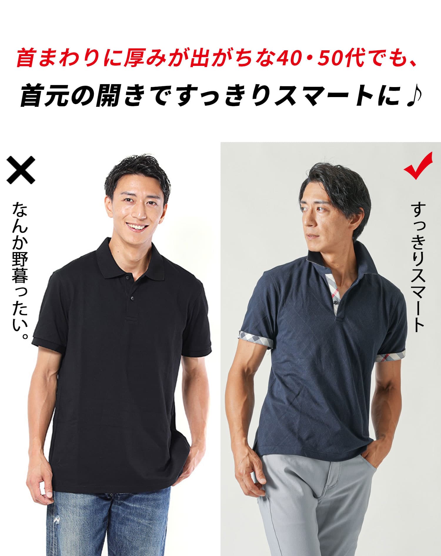 涼しいクールマックス素材ドライ加工チェック柄スキッパー半袖ポロシャツ