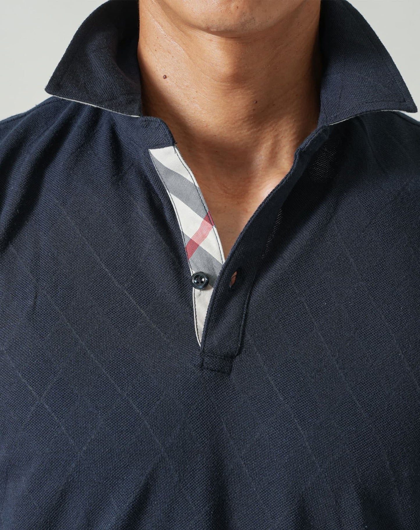 涼しいクールマックス素材ドライ加工チェック柄スキッパー半袖ポロシャツ